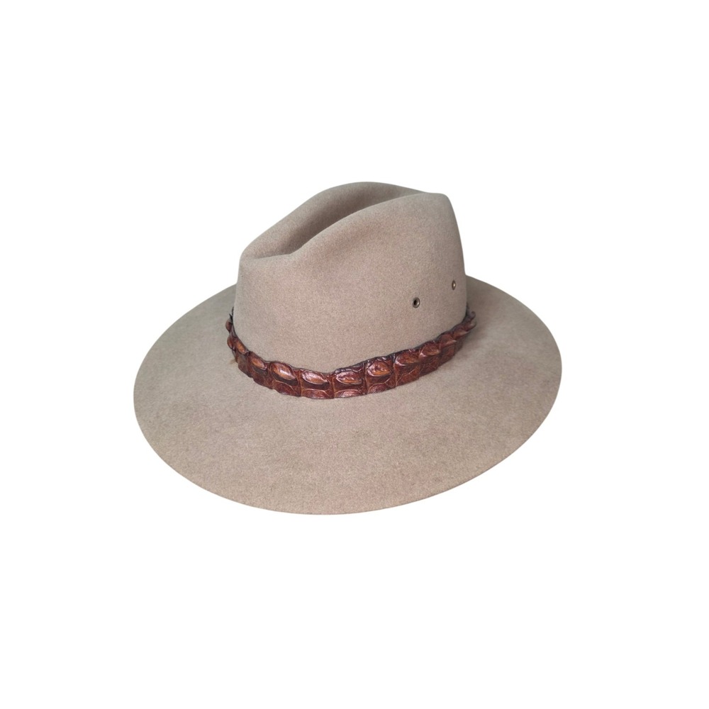 Akubra Coolabah Regency Fawn Fur Felt Hat 57 Genuine Crocodile Band Australia
